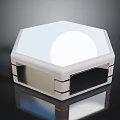 Hexagonal White Tent With Dome Top Black Gold Trim And Modern Reflective Design