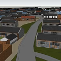 Aerial View Of Dense Residential Housing Area With Roads And Green Spaces
