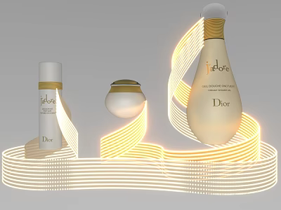 Dior Skincare Display With Illuminated Light Strips And Elegant Bottles Jar 3d model