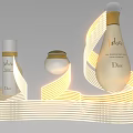 Dior Skincare Display With Illuminated Light Strips And Elegant Bottles Jar