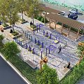 Tranquil Rural Outdoor Fitness Space With Pergola Trees Benches And Waterfront View