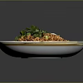 Tasty Instant Noodles In White Gold Rimmed Bowl With Chicken Slices And Fresh Coriander
