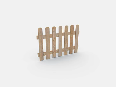 Wooden Fence With Light Colored Vertical Slats And Horizontal Support Bars 3d model