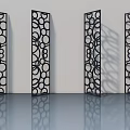 Modern Black Swing Doors With Hollowed Circular Geometric Patterns And Reflective Floor