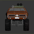 Red Off Road Tank With Weapons Roof Equipment Large Tires And CS Logo Design