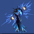 Man With Blue Energy Aura Moon Elements And Lightning Like Glow