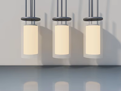 Hinged Door In Modern Interior With Three Pendant Lights And Gray Flooring Reflections 3d model