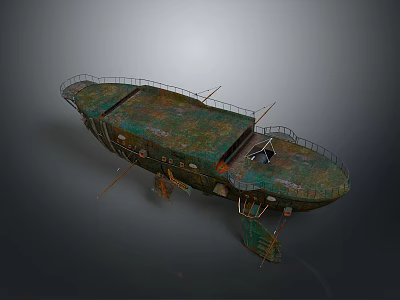 Old Rusty Airship With Weathered Surface Metal Railings And Damaged Structure 3d model