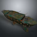 Old Rusty Airship With Weathered Surface Metal Railings And Damaged Structure