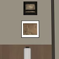 Elegant Picture Frame With Artwork Hanging On Neutral Wall In Warm Sunlight