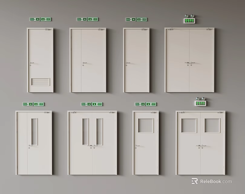 Different Types of Fire Doors With Various Designs and Safety Features Displayed 3d model 