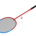 Red Blue Frame Badminton Racket With Black Handle And White Shuttlecock Sports Equipment