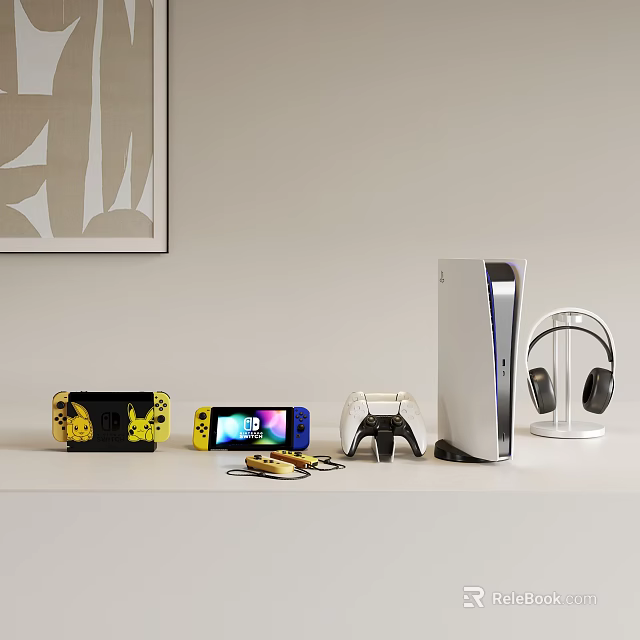 Modern Entertainment Electronics Collection With Game Console Controllers Headphones And Handheld Devices 3d model 