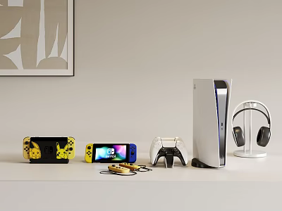 Modern Entertainment Electronics Collection With Game Console Controllers Headphones And Handheld Devices 3d model
