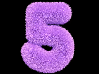 Purple Fluffy Number 5 Decorative Ornament Set For Home Decoration 3d model