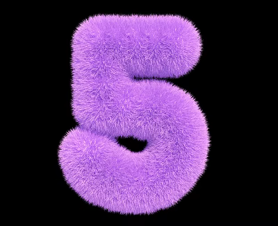 Purple Fluffy Number 5 Decorative Ornament Set For Home Decoration 3d model