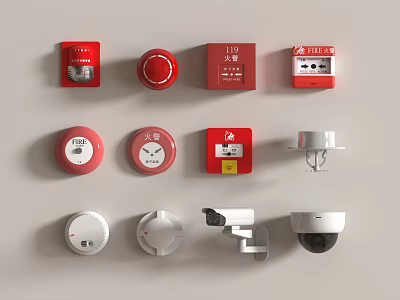 Essential Fire Safety Equipment Including Fire Alarm Buttons Smoke Detectors And Extinguishers 3d model