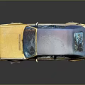 Yellow Vintage Two Door Car With Gray Roof And Reflective Black Surface
