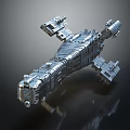 Metallic Spaceship Model with Streamlined Structure and Intricate Mechanical Details on Dark Background 3d model