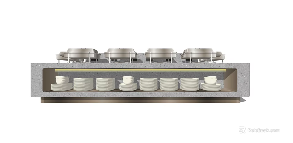 Organized Kitchen Storage With Neatly Stacked Plates Bowls And Dishes 3d model 