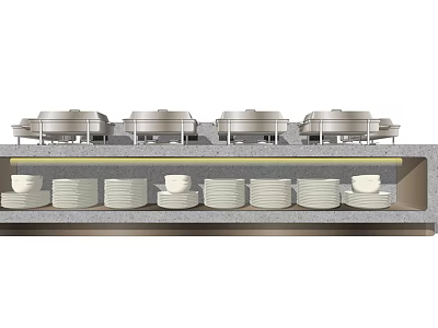 Organized Kitchen Storage With Neatly Stacked Plates Bowls And Dishes 3d model