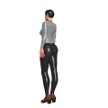Woman In Gray Fitted Long Sleeve Top And Black Leggings With Brown Shoes