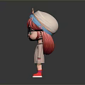 Cartoon Woman With Red Hair Large Glasses Polka Dot Top Yellow Coat Red Shoes
