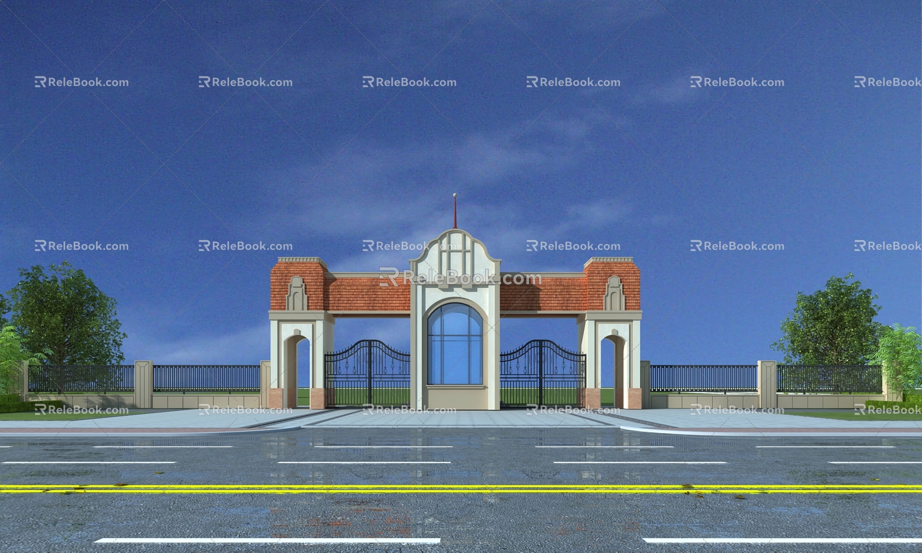 European-style entrance gate community gate community lobby community doorman community property entrance gate 3d model