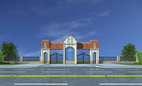 European-style entrance gate community gate community lobby community doorman community property entrance gate 3d model