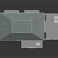 Two Story Gray House Building With Light Blue Roof Multiple Windows And Brick Base