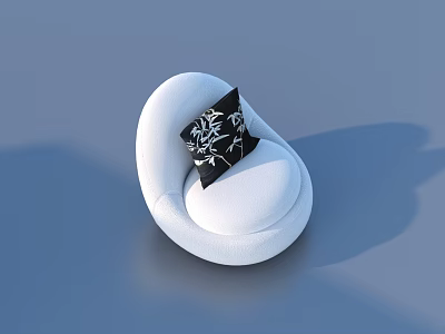 White Single Seater Sofa with Black Decorative Pillow and White Patterns on Blue Background 3d model