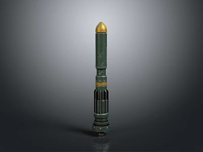 Green Military Guided Missile With Golden Tip And Cylindrical Body On Gray Display Background 3d model