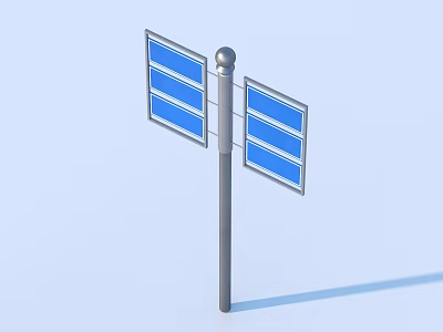 Outdoor Street Signboard With Blue Panels Metal Pole And Spherical Top 3d model