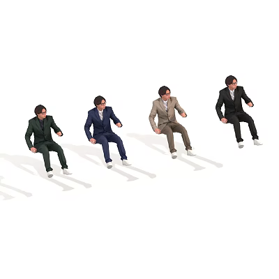 Four Men Wearing Different Colored Suits Sitting in Dynamic Poses 3d model