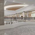 Modern Shopping Mall Lobby With Curved Ceiling Glass Railings And Marble Flooring