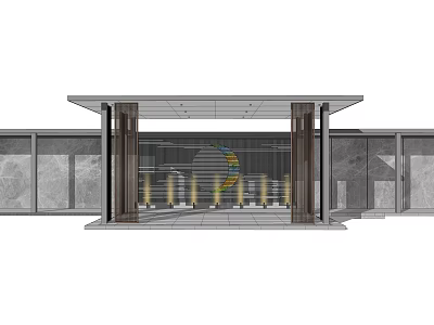 Modern Pergola Entrance Featuring Stone Walls Glass Curtain And Illuminated Columns 3d model
