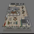 Birds Eye View of Modern Interior Floor Plan with Living Dining Kitchen and Staircase