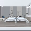 Modern Hotel Guest Room Bathroom With Large Mirror Vanity And Wooden Storage Cabinets
