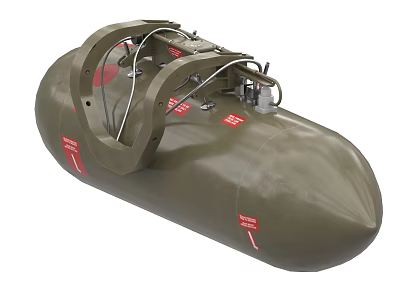 Olive Green Industrial Equipment With Metal Frame Pipes And Red Warning Labels 3d model