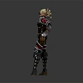 Game Movie Character Blonde Hair With Red Black Combat Armor Outfit Details