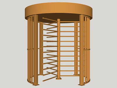 Golden Full Height Turnstile With Circular Top And Metal Railings Structure 3d model
