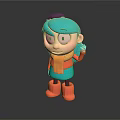 Cartoon Character Design With Blue Hair Black Hat Orange Scarf And Waving Hand