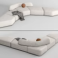 White L Shaped Sectional Sofa With Soft Blanket And Brown Ball 3d model