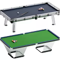 Recreation Equipment Billiard Tables With Black Green Tops Cues And Colored Balls