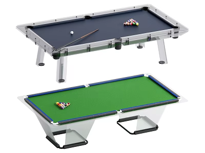 Recreation Equipment Billiard Tables With Black Green Tops Cues And Colored Balls 3d model