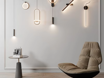 Modern Wall Lamps With Different Designs In Elegant Minimalist Interior With Armchair And Side Table 3d model