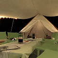 Garden Landscape with Night Tent Starry Sky Lighting and Green Outdoor Furniture
