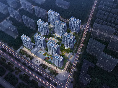 Aerial Planning of Modern High Rise Residential Complex With Green Spaces And Roads 3d model