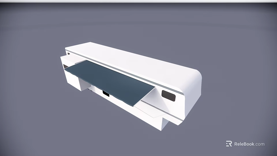 Modern White Office Desk with Blue Desktop Surface and Minimalist Storage Design 3d model