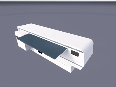 Modern White Office Desk with Blue Desktop Surface and Minimalist Storage Design 3d model